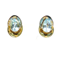 ブルートパーズイヤリング K18・PT900・3.99/3.97ct ネジバネ式