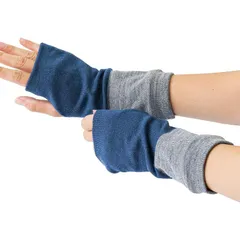 [絹屋] アームウォーマー 内側シルク 2重編み 外側ウール SO5795 青色