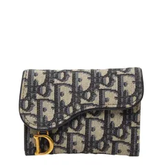 ディオール オブリーク ジャガード コインケース 財布 ネイビー キャンバス レザー レディース Dior【1-0256916】