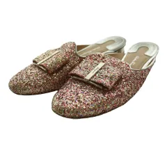 サルヴァトーレフェラガモ Salvatore Ferragamo グリッタースパンコール ミュール 6.5 マルチカラー ピンク シルバーカラー /SS ■OS