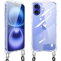 【特価商品】iPhone 16 用の ケース クリア ショルダー いphone16 スマホケース アイフォン16 カバー 全透明 耐衝撃 肩掛け 首掛け 可愛い かわいい 韓国 透明 TPU 長さ調整可能 取り外し可能(クリア)