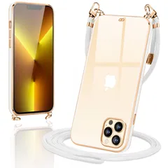 【人気商品】iPhone13 Pro 用の ケース クリア ショルダー いphone13 プロ スマホケース カバー 肩掛け 首掛け 斜めかけケース 可愛い かわいい 韓国 透明 TPU 薄型 耐衝撃 アイフォン13pro(ホワイト)