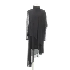 ビーシービージーマックスアズリア BCBGMAXAZRIA ワンピース ひざ丈 長袖 ハイネック アシンメトリー メッシュ チュール ストレッチ S 黒 ブラック /AH13 ■GY19のサムネイル