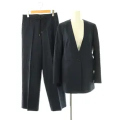 トゥモローランドコレクション TOMORROWLAND collection Loro Piana MOVING セットアップ 上下 ジャケット ノーカラー パンツ ストレート ジッパーフライ 36 紺 /NR ■OS