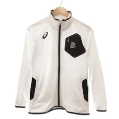 アシックス asics ジップアップジャケット M 白 ホワイト 長袖 スタンドカラー テキストプリント /YJ