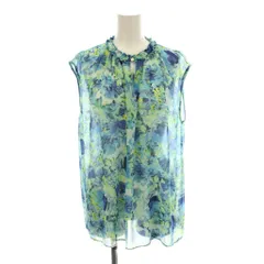 ルーニィ LOUNIE シャツ ブラウス 36 ブルー ノースリーブ 総柄 フリルネック /JP