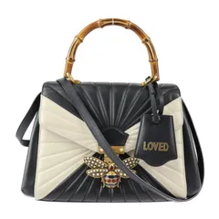 GUCCI グッチ クイーンマーガレット トップハンドル ハンドバッグ 476531 カーフレザー ブラック アイボリー ゴールド金具 バンブー 2WAY ショルダーバッグ 蜂 bee ビー 