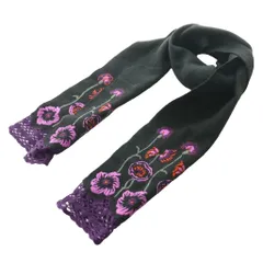 アナスイ ANNA SUI マフラー ストール 刺繍 カシミヤ 黒 ブラック 紫 パープル /SS ■OSのサムネイル
