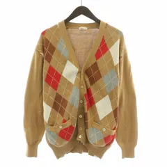 パパス Papas ニットカーディガン 長袖 Vネック アーガイル柄 茶 ブラウン /BB ■GY12