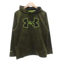 アンダーアーマー UNDER ARMOUR STORM1 プルオーバーパーカー フーディー 長袖 裏起毛 M ビックロゴ カーキ /GV