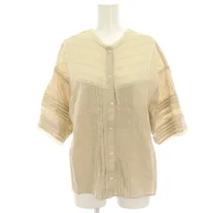 サマンサモスモス SM2 シャツ ブラウス F ベージュ 五分袖 ノーカラー レース切替 麻 リネン /HN