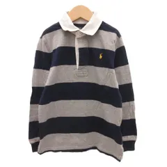 ポロ ラルフローレン POLO RALPH LAUREN ラガーシャツ ポロシャツ ボーダー ロゴ 長袖 4 110 グレー 紺 ネイビー /JS