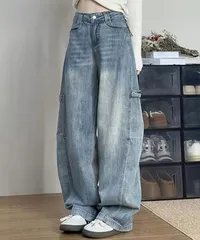 ワイドデニムパンツ ステッチジーンズ