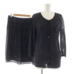 バーバリー ロンドン BURBERRY LONDON セットアップ スカート カーデイガン ニット 長袖 チェック ロング 麻 リネン混 絹 シルク混 1 44 ネイビー FXB74-088-28 FBA10-089-28 /NQ