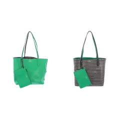ケイトスペード KATE SPADE アヴァ リバーシブルトートバッグ ハンドバッグ レザー 牛革 ボーダー柄 ロゴ 緑 グリーン 紺 ネイビー 白 ホワイト K6052 /BB