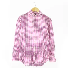 ポロ ラルフローレン POLO RALPH LAUREN 長袖シャツ 麻 リネン ギンガムチェック 総柄 ワンポイント ポニーロゴ刺繍 XS 紫 パープル /AO16 ■GY44