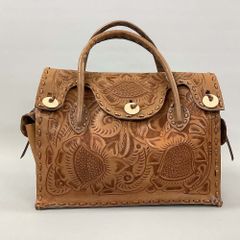 AZTECA ハンドバック レザー メキシコ製 型押し カービング 花柄 