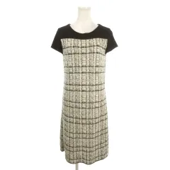 ハナエモリ HANAE MORI ALMA EN ROSE ツイードワンピース ウール 38 白 ホワイト 黒 ブラック ミックスカラー チェック柄 半袖 切り替えデザイン 40-81136-98 1776 /MN11 ■GY61