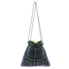 シャルマントサック Charmant Sac ツイード デニム巾着 ショルダーバッグ 紺 ネイビー 黄色