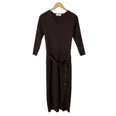 マイストラーダ Mystrada サイド釦ニットワンピース 長袖 ロング丈 タイト Vネック 38 茶 ブラウン 39364760