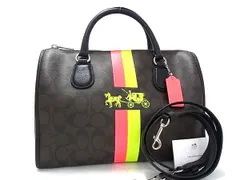 COACH コーチ ハンドバッグ シグネチャー ダブルストライプ ホース アンド キャリッジ ベネット サッチェル F33889 ブラウン ブラック イエロー レッド PVC レザー レディース 2WAY シルバー金具 新品未使用展示品
