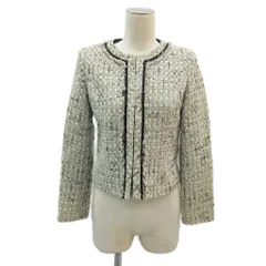 アナイ ANAYI  ノーカラージャケット 36 黒 ブラック チェック柄 ツイード ラウンドネック ショート丈 /YS41 ■GY58