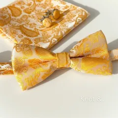 1-ad 蝶ネクタイ ポケットチーフ カフス 3点セット | ペイズリー柄  イエロー 黒 ブラウン ネイビー ダークレッド グレイ  各種あり