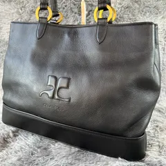 courreges クレージュ ビッグロゴ 本革 レザートートバッグ 黒ブラック 　YS26B-137のサムネイル