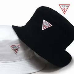 GUESS (ゲス) ハット シンプル バケットハット メンズ 帽子 ツイルバケット 春夏 バケハ サイズ調節可 コットン ワンポイント 男女兼用 黒 白 【MB】