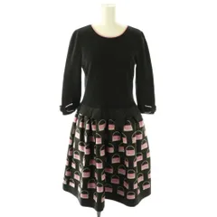 エムズグレイシー M'S GRACY ニット 切替 リボン ワンピース 38 ブラック ピンク グレー /ES ■OS