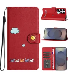 ★CASAFUNY Galaxy S25 Ultra ケース 手帳型 人気 ギャラクシーS25 Ultra ケース 手帳型 本革 PUレザー カバー S25 Ultra 　レッド