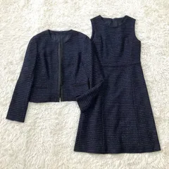 COMME CA ISM ラメツイードのセレモニースーツ ワンピースとノーカラージャケット セットアップ ママスーツ ダークネイビー系 Lサイズ