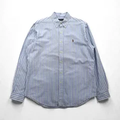 Ralph Lauren オックスフォード ボタンダウン シャツ L ブルー ストライプ スモールポニー刺繡