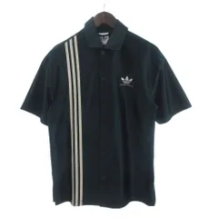 アディダス adidas サマーシューティングトップ シャツ 半袖 スナップボタン 刺繍 ロゴ 緑 グリーン S