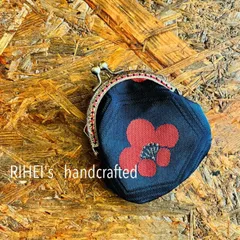 帯リメイク　手のひらサイズ　ペタンコがま口ポーチ（梅）