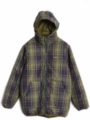 【お得なクーポン配布中!】 バブアー リバーシブル 中綿 キルティング パーカー ジャケット キッズ L レディース S 程 ナイロン フルジップ チェック カーキ 3ワラント