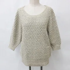 テチチ Te chichi セーター ニット 七分袖 丸首 ウール ベージュ 黒 ブラック