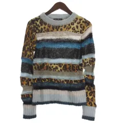 ヒステリックグラマー HYSTERIC GLAMOUR ボーダー ニット セーター 長袖 レオパード柄 透かし編み ブルー系 F