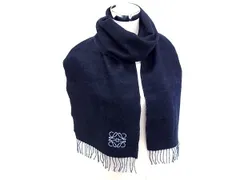 LOEWE ロエベ マフラー アナグラム ネイビー ユニセックス リバーシブル フリンジ