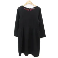 シップス SHIPS ワンピース ひざ丈 長袖 ラウンドネック 38 M ブラック 黒 /YM42