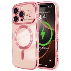 【在庫処分】Pro 用 Pro 16 16 アイフォン 対応 対応 マグセーフ スマホケース 軽量 傷つけ防止 指紋防止 耐衝撃 韓国 マグネットカバー 可愛い おしゃれ (ピンク) 滑り止め ウェーブ MagSafe ケース iPhone 用の LCHULL