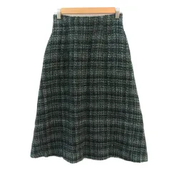 ナチュラルビューティーベーシック NATURAL BEAUTY BASIC フレアスカート ロング丈 チェック柄 S マルチカラー 緑 グリーン /YK10