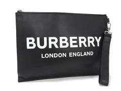 BURBERRY バーバリー クラッチバッグ 8009214 ブラック レザー メンズ ロゴ シルバー金具 美品