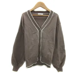 グローバルワーク GLOBAL WORK ニットカーディガン ミドル丈 Vネック 無地 オーバーサイズ F ブラウンベージュ アイボリー /YS25