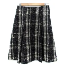 23区 オンワード樫山 フレアスカート ミモレ丈 チェック柄 38 M 黒 ブラック オフホワイト /HO18