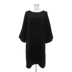 クチュールブローチ COUTURE BROOCH ニットワンピース ひざ丈 長袖 ラウンドネック 無地 36 S 黒 ブラック /YS27