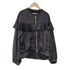 【美品】グレースコンチネンタル Grace Class サテンフリルブルゾン 36 ブラック ジップアップ