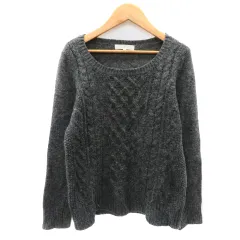 グローブ grove ニット セーター 長袖 ラウンドネック ケーブル編み M グレー /YK41