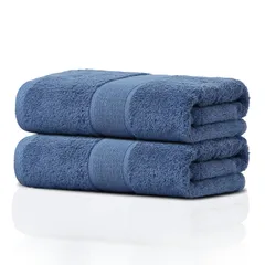 2枚セット 高速吸水 速乾 耐久性 ふわふわ 毛羽落ち少ない 綿100% 人気 バスタオル ホテル仕様 家庭用、業務用、スポーツ 四季通用 大判 60x120cm 柔らか肌触り 無地 北欧風 (ダークブルー)