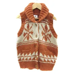 ニコアンド Niko and.. ニット ベスト ミドル丈 ノルディック柄 オレンジ /YM33